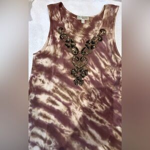 Brown Tie-Dye Tank Top with Embellishments